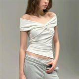 Pbong  Korean fashion black crop tops women Summer short sleeve tees twist t shirt for women pink top front tie criss cross