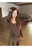 Slim Y2K Striped T Shirt Women Streetwear American Long Sleeve Retro Tees Fall Sexy U Neck Female Harajuku Vintage Tops New