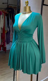 Women's Party Mini Dress 2025 Spring/summer Latest Casual Sexy Plunge Ruched Lantern Sleeve Button Daily A Line Short Skirt