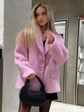 New Women's Collar Plush Jacket Elegant Loose Chic Coat Winter Thicken Fashion Office Ladies Warm Button Jacket