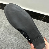 Pbong  Square Toe Polka Dot Flats Shoes for Women Elegant Spring Autumn Ballet Flats Casual Streetwear Satin Buckle Strap Black Loafers