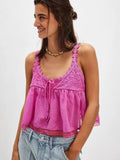 Lace Embroidery Sweet Chic Tank Top V-neck Loose Patchwork Summer Vest Cotton Blend Sleeveless Fashion Vacation Camisole 2025