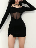 Square Neck Mesh Patchwork See-through Dress