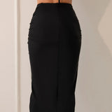 Pbong  New Pure Color Long Split Bikini Cover up Beach Dress Women Sexy Half Skirt Cross Border Fashionable Casual Wear