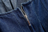 Casual All-match Sleeveless Denim Camisole New Navy Blue Zipper Loose Pleated Tank Top Adjustable Strap Summer Woman Vest