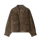 Women Fashion Faux Leather Bomber Jacket Coat Long Sleeve Front Patch Pockets Female Outerwear Chic Tops