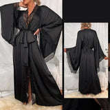 Pbong  Sexy High Waisted Split Party Dresses Casual Kimono Robe Women's Lace Up Bathrobe New Spring Summer Satin Loose Robe Vestidos