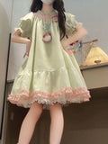 French Elegant Bow Patchwork Loose Dress 2000s Summer Japanese Sweet Kawaii Dress Y2k Harajuku Vintage One Piece Dress Korean