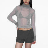 Solid High Street French Office Lady High Neck Base Shirts Y2k Aesthetic Harajuku Sexy Popular Tops Euramerican Vintage Clothes