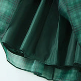 Pbong  Sweet Green Gingham Plaid Organza Ball Gown Dress Puff Sleeve Retro Women Swing Short Princess Robe Fairy Cake Vestidos