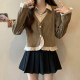 Large Size Women's Clothing Design Sense Fake Two-piece Top New Korean Version Fashionable Polo Collar Slimming and Belly