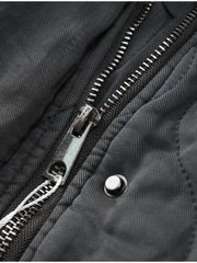 Grey Stand Collar Zipper Women Bomber Cotton Coat Lantern Sleeve Oversized Loose Pocket Jacket Autumn Winter Chic Outwears