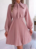 Women's Dresses New in Spring Summer Autumn Winter New Fashion Pure Color Lace Up Long Sleeve Elastic Waist Party Pleated
