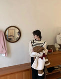 women Black and white striped fake two-piece knitted sweaters pring and autumn Korean soft glutinous pullover sweater female