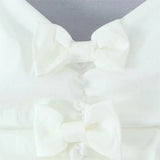 Pbong  Women Sexy White 3D Bow Ruched Front V neck Sling Dress Low Waist Wood ears Ruffles Swing A line Mini Dresses Party Robe