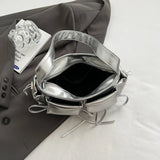 Pbong  Double Pockets Design PU Shoulder Bags For Women New Fashion Trend Crossbody Bag Females Silver Handbags