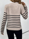 Autumn and winter women's fashionable lace round neck striped long sleeved knitted sweater