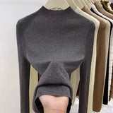 Mock Neck Sweater Woman Long Sleeve Rib Knit Mockneck Pullovers Plain Jumper Female Autumn Winter Soft Knitwear Basic Outfit