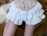 Pbong  White Mini Skirts For Women's Sweet A-line Jupe Fashion Korean Folds Ruffles Summer Y2k Skirts