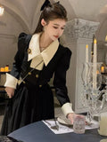 Women Elegant and Chic Black Skirts Suit Korean Style Crop Tops and A-Line Skirts Two Pieces Set Female Party Clothes