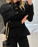 Pbong  New Autumn Fashion Solid Shawl Waist Cinching Coat Women Elegant Round Neck Full Sleeve Slim Short Jackets Lady Streetwear