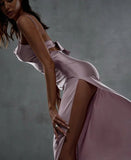 Lace Up Bandage Women Satin Maxi Dress Backless Side Slit Bodycon Party Elegant Birthday Evening Bridesmaid Clothes