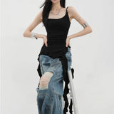 Sexy Tank Top Asymmetrical Black Y2k Women Ruffle Grunge Backless Coquette Fashion Streetwear Tops Solid Aesthetics