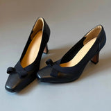Pbong  New Fashion Butterfly-knot Thin Heels Mule Woman Pumps Spring Shallow Round Toe Party Dress Ladies Shoes