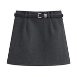 Pbong  High End Fashion French Office Lady Knitted Short Skirt Y2k Simple With Belt Autumn Winter Women Jupe Harajuku Korean Punk Skirt