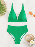 Plain Bikini Women High Waist Swimsuit Solid Padded Swimwear Female Bathers BathingSwimming Swim Suit Beachwear