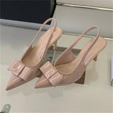 Pbong  Fashion Butterfly-kont Patent Leather Women Pumps Shoes Elegant Pointed Toe Thin High Heels Striptease Sandals