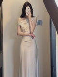 Pbong  Sexy Skew Collar Maix Dress for Women Slim Waist Sleeveless Robe Femme Temperament Bodycon Y2k Dresses