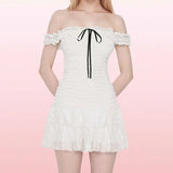 Pbong  Vantage bow Sexy Backless strapless dress Summer Women's Dresses New Skinny High Waist pleated Slash Neck Lace Dress Woman