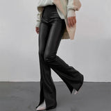 Pbong  Autumn/winter New Pu Leather White Split Open Flared Pants Sexy Tight Micro Flare Leggings Women's Wholesale Agency