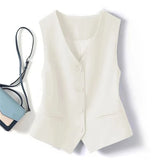 Women's Suit Vest Coat 2025 Spring Summer Sleeveless Retro Style Ladies Blazer Vest Temperament Short Lady Cardigan Waistcoat