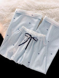 Pbong  Sweet Bow Striped Pants Women High Waist Korean Casual Wide Leg Trousers Elegant Fashion Loose Cute Female Spring Pants New