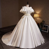 Pbong  White Satin Evening Dress Women's Ball Elegant Long Tail Wedding Lightweight Wedding Dress Luxury Vintage Summer Gown
