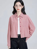 Sweet Red Plaid Shirt Women Preppy Style Vintage Long Sleeve Blouse Korean Fall Loose Female Retro Cute All Match Tops New