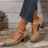 Ankle Strap High Heels Sandals for Women Summer Hollow Out Breathable Pumps Woman Comfortable Chunky Heeled Shoes