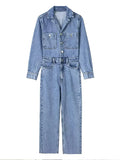 Autumn Denim Jumpsuit for Women Overalls Woman Jean Overalls Long Sleeve Elegant Jumpsuits Y2k Streetwear Turn Down Collar