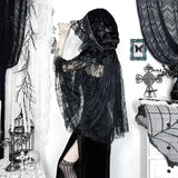 Black Witch Halloween Magical Cloak for Women Gothic  Dark  Sexy  Slightly Sheer Lace Women  Top  Garment.