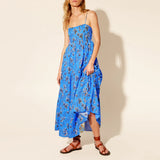 Pbong  Women Boho Graphic Print Maxi Dress Spaghetti Strap Flowy Floral Dress Summer Casual A-line Cami Dress Beach Wear