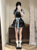 Y2k Japan Style Kawaii 2 Piece Skirt Sets Women 2000s Harajuku Vintage Sweet Suits Lolita Plaid Short Sleeve Matching Sets Chic