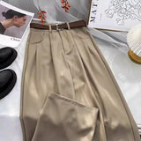 Elegant Womens High Waisted Suits Pants Spring Summer 5 Solid Colors Trousers with Pockets Casual Office Lady Pants