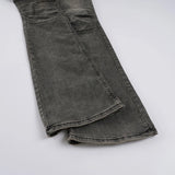 Pbong  Street Fashion Do Old Slimming Micro Flared Jeans Vintage Low Rise Folds Grey Pockets Full Length Trousers Fashion Denim Pants