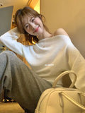 Off The Shoulder Knit Top Pullover Women Lightweight Thin Long Sleeve Plain Jumper Knitwear Autumn Winter Y2K Outfit