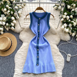 Pbong  Chic Fashion Sexy Package Hips Knitted Mini Dress Summer Vintage Denim Patchwork Ruffled Party Dress Streetwear