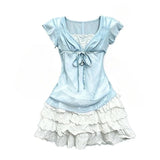 Pbong  Y2k Japanese Style Bow Kawaii 2 Piece Skirt Sets 2000s Slim Sweet Camis + Mini Skirts Harajuku Vintage Hot Girl Summer Suit Chic