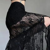 Side Slit Lace Skirts For Women Summer New See Through High Waist Skirt Ladies Black Casual Loose Sexy Skirts Woman