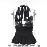 Pbong  Euramerican Sexy Halter Deep V Neck Tank Tops Heavy Hot Diamond Design Temperament Women Camisole Spicy Backless French Tops